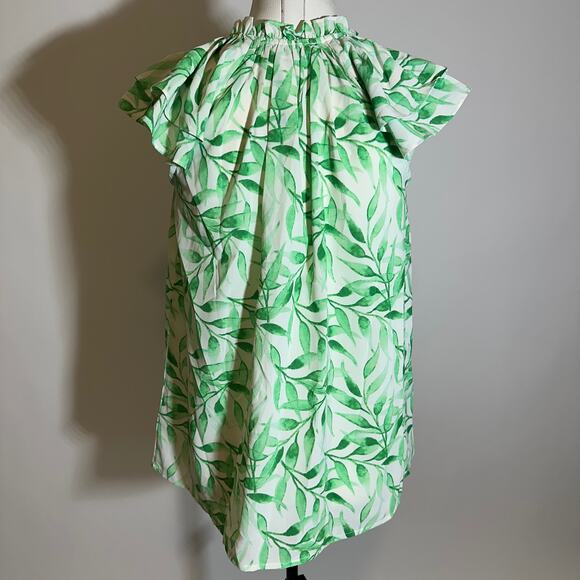 NWT First Love Green Tropical Leaf Print Flutter Sleeve Blouse Womens Size Small - Picture 5 of 9